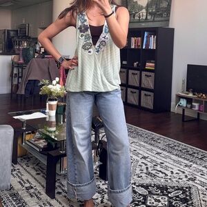 Free People Floral Embroidered Tank Top - Cream